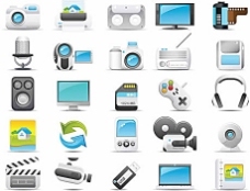 懷舊風(fēng)格的彩色與白色電子矢量圖標